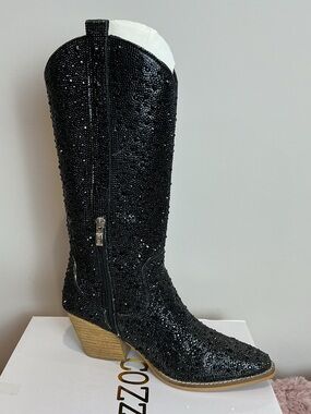 Cozzy Girl Alice 12 Black RHINESTONE Western-Heel Boot with Side Zip, various sz